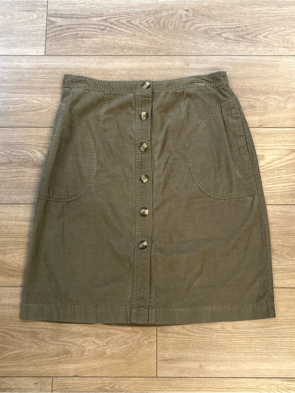 American Eagle Outfitters Olive Button-Front A-Line Corduroy Skirt